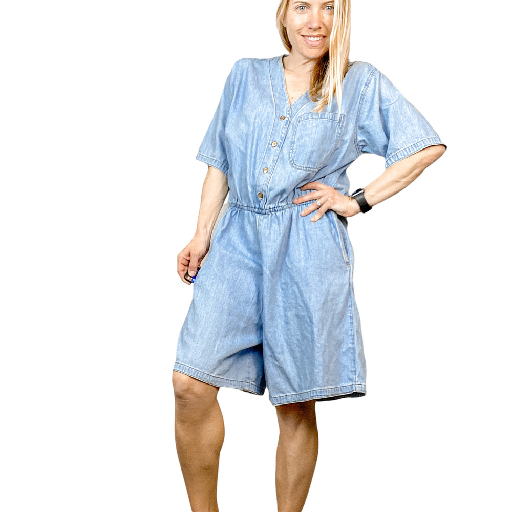 CMC Light Wash Denim 90s Oversized Romper Size XS - Picture 5 of 12